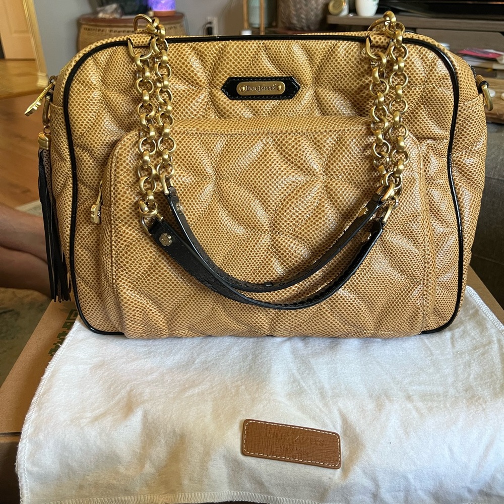 Eric Javits Tan Gold Quilted Shoulder Bag